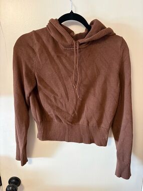Sunday Best Cropped Knit Hoodie in Warm Brown